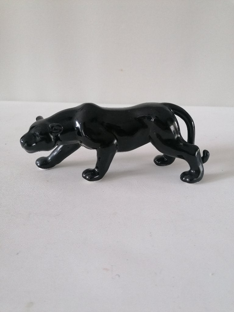 vintage keramiek beeld van een zwarte panter izgst 22x19 cm, Ophalen of Verzenden