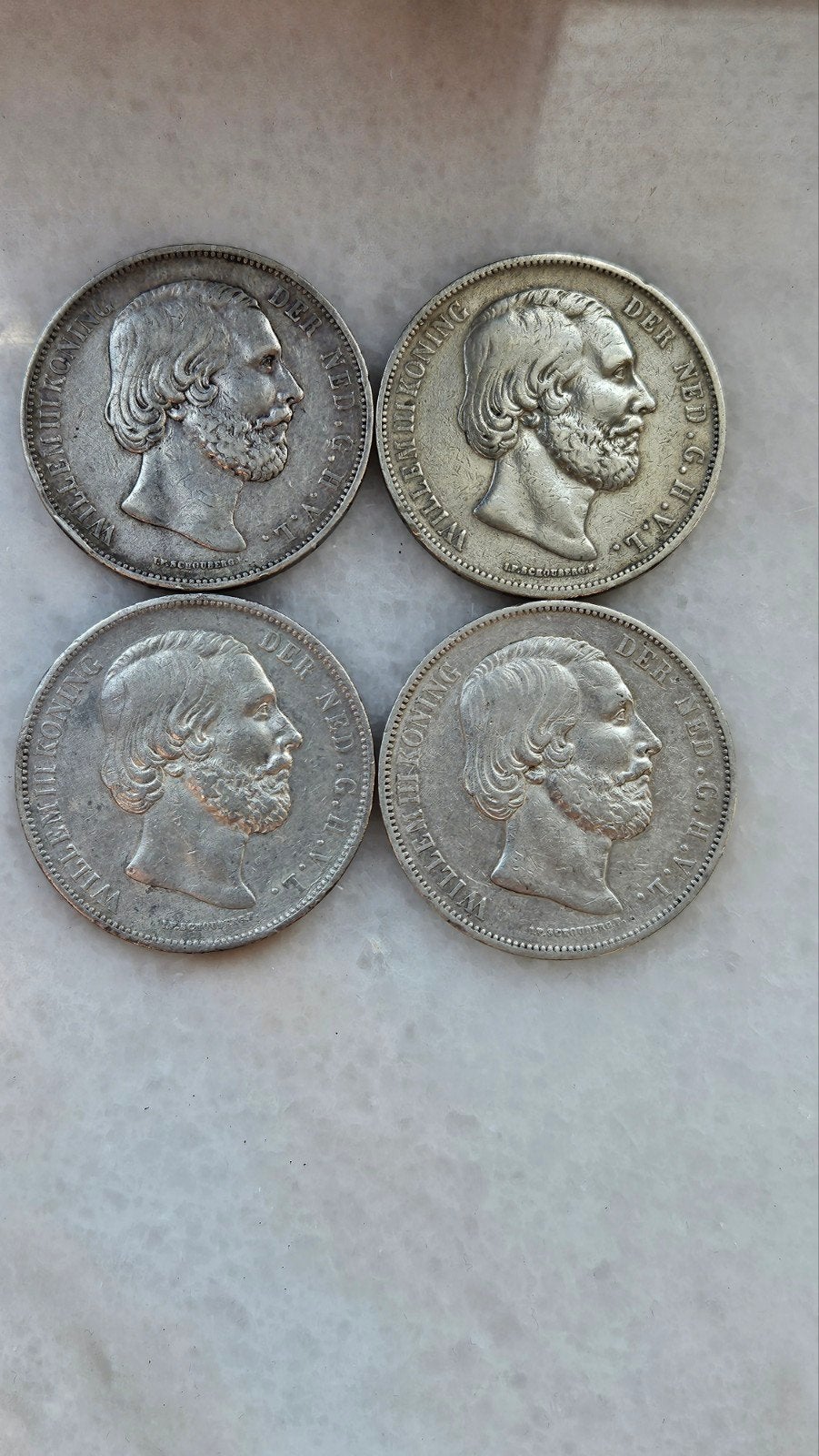 4 x willem 3 rijksdaalder, Ophalen of Verzenden, Koning Willem III, 2½ gulden
