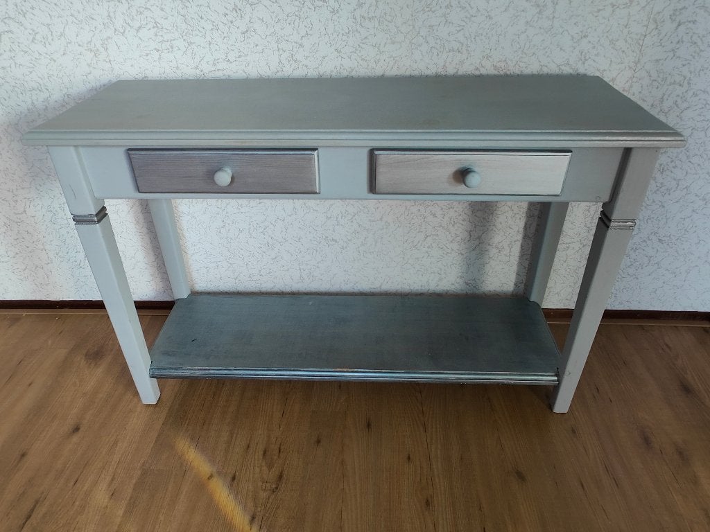 Grijze sidetable met lade, Huis en Inrichting, Ophalen, 100 tot 150 cm, Zo goed als nieuw, Grenenhout