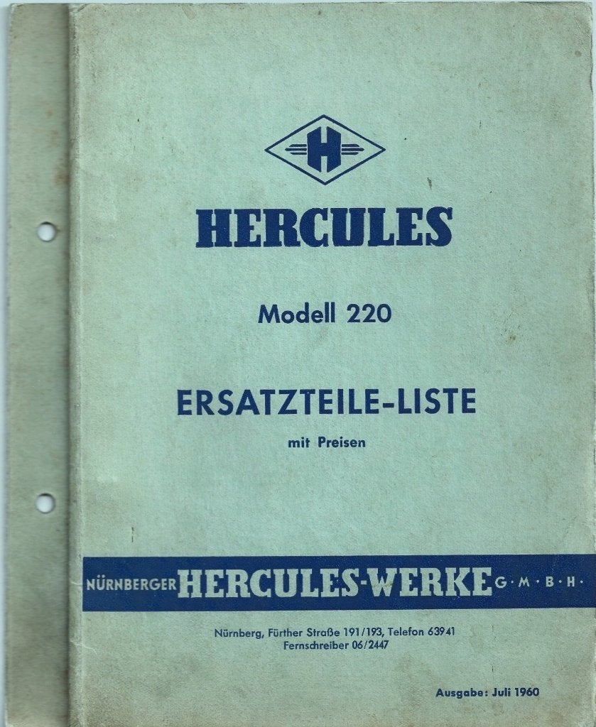 Hercules Modell 220 Ersatzteile Liste 1960 (5588z), Verzenden, Overige merken