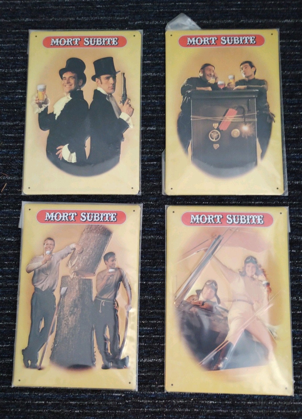 set van 4 Mort Subite bier reclameborden, Verzamelen, Ophalen of Verzenden, Nieuw, Reclamebord, Plaat of Schild, Overige merken
