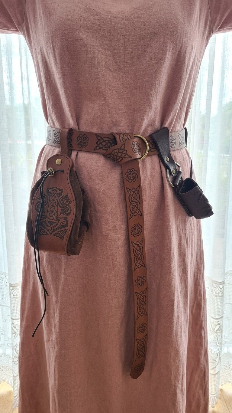 Keltische Riem Bruin Met Zwaard Holster En Buidel (NIEUW), Nieuw, Heupriem, Ophalen of Verzenden, Celtic Atelier