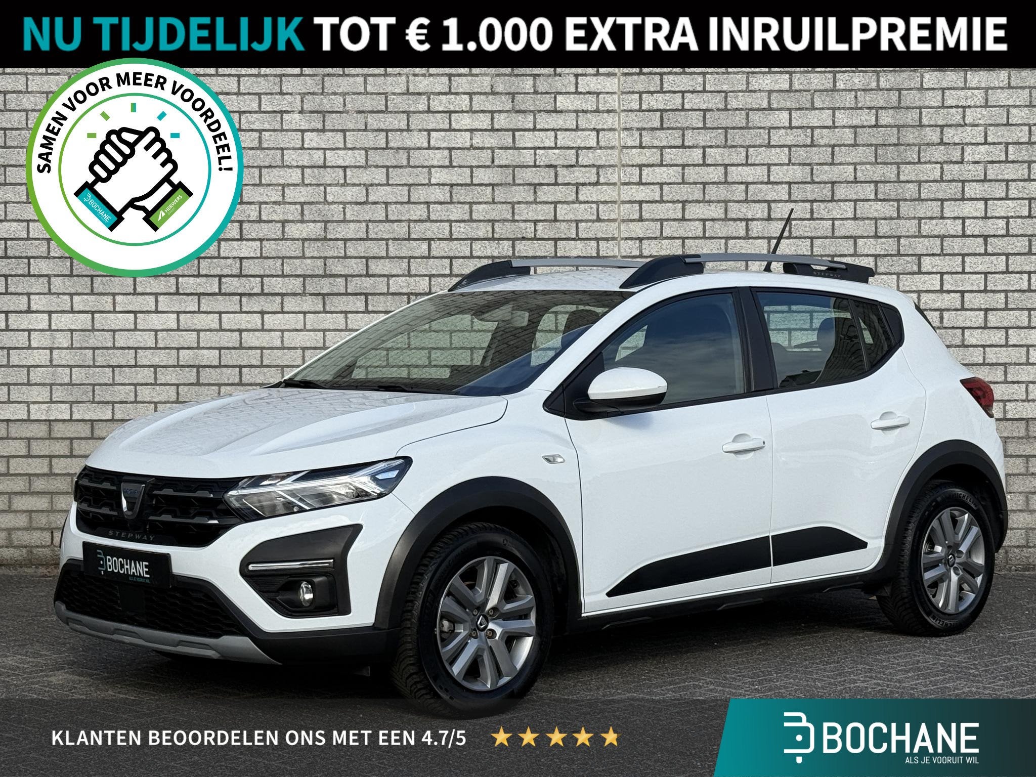 Dacia Sandero Stepway 1.0 TCe 100 Bi-Fuel Comfort | Climate, Auto's, Met garantie (alle), 610 kg, Wit, Origineel Nederlands