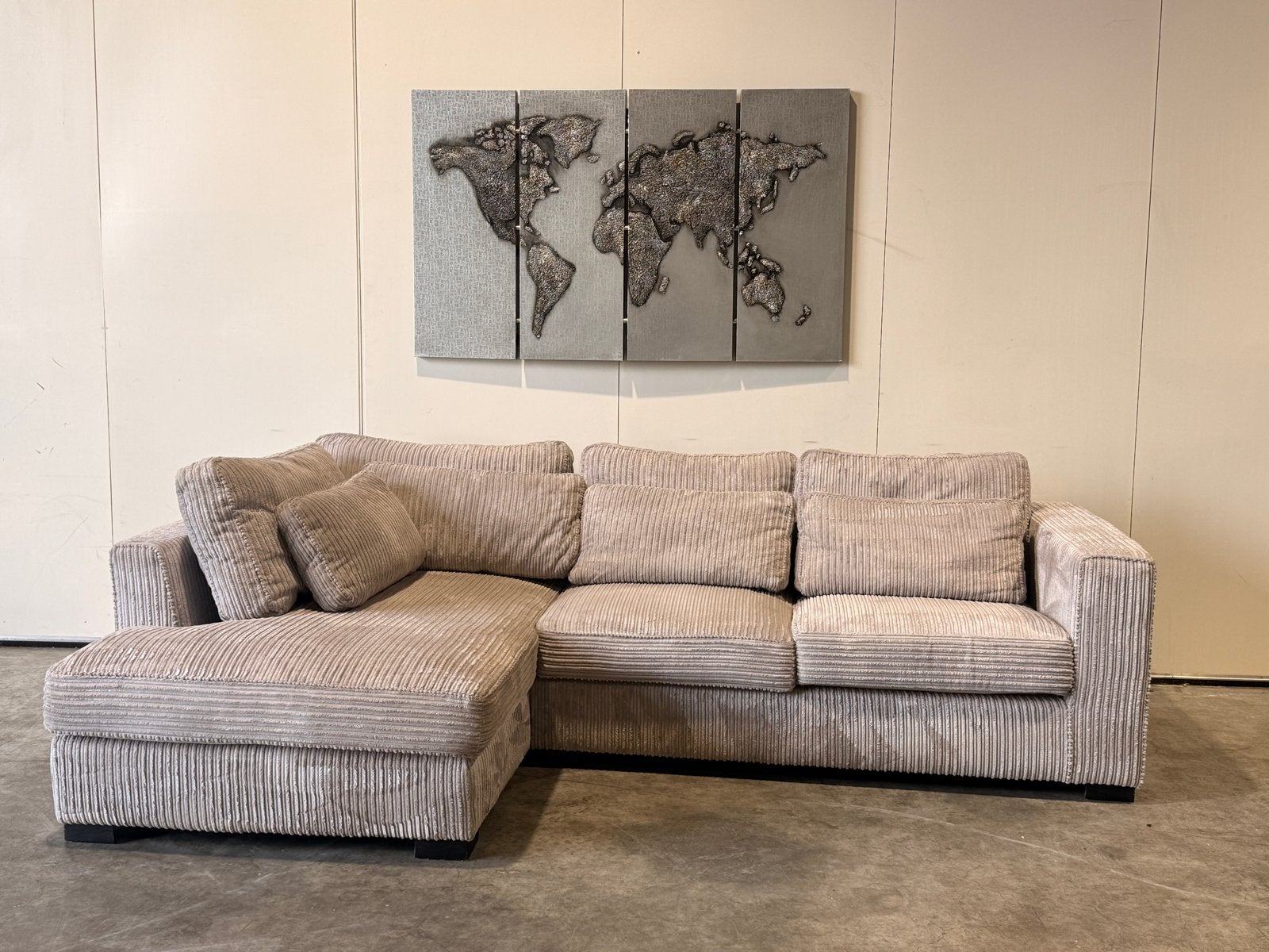 Mooie Luxe Hoekbank – Beige Ribstof, Huis en Inrichting, 250 tot 300 cm, 100 tot 125 cm, Hoekbank, Ophalen of Verzenden