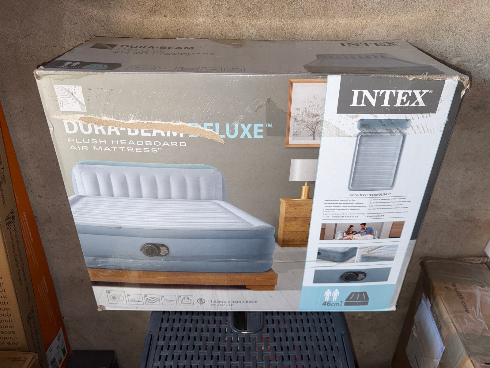 Intex Dura-Beam Deluxe Luchtbed met Hoofdbord, Ophalen of Verzenden, Overige maten, Grijs, Nieuw