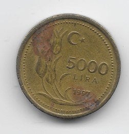Turkije 5000 lira 1997 KM# 1029.1, Verzenden, Midden-Oosten, Losse munt
