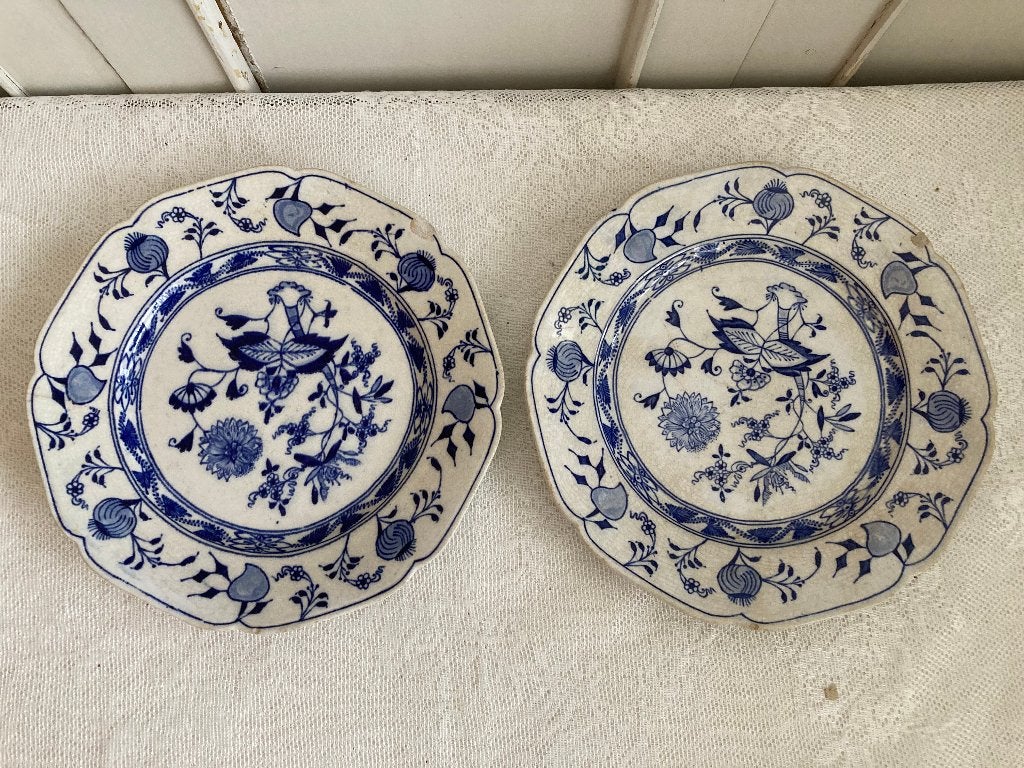P. Regout / 2 Brocante borden - Zwiebelmuster / blauw, Ophalen of Verzenden
