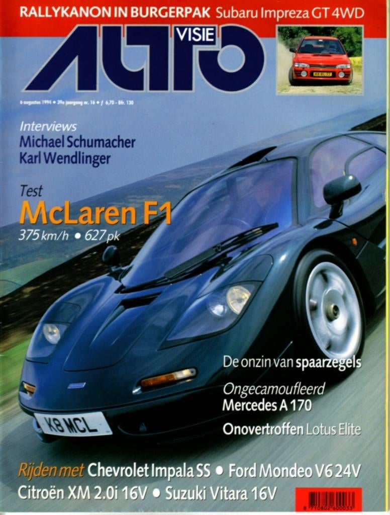 Autovisie test Mclaren F1 Augustus 1994, Ophalen of Verzenden, Gelezen, Overige merken