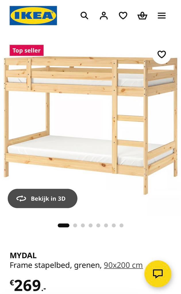 Ikea mydal stapelbed 90x200 cm - ideaal voor kinderkamer, Huis en Inrichting, 90 cm, 160 tot 180 cm, Tweepersoons, Ophalen of Verzenden
