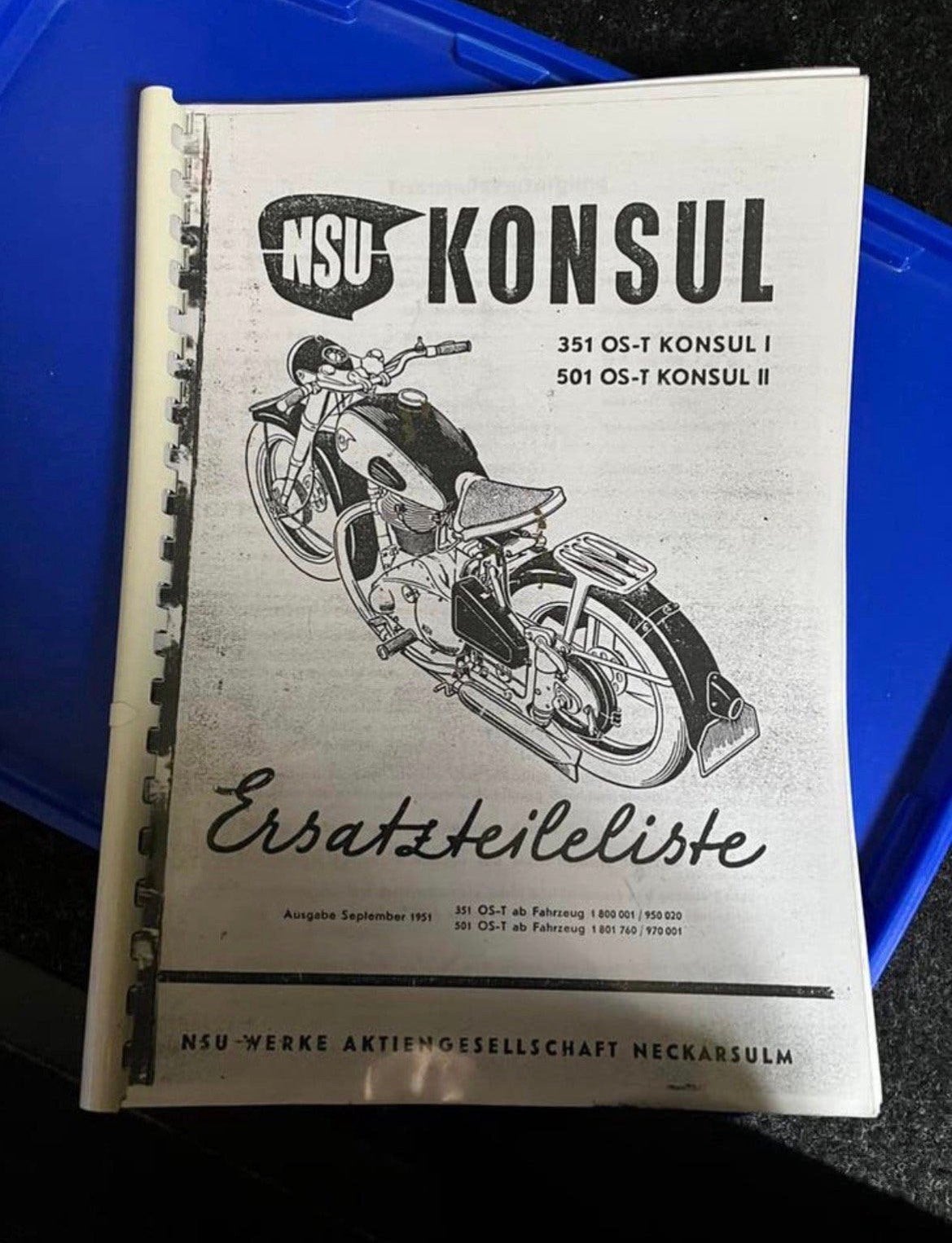 Vintage Ersatzteileliste NSU KONSUL gekopieerd, Motoren, Ophalen of Verzenden, Overige merken