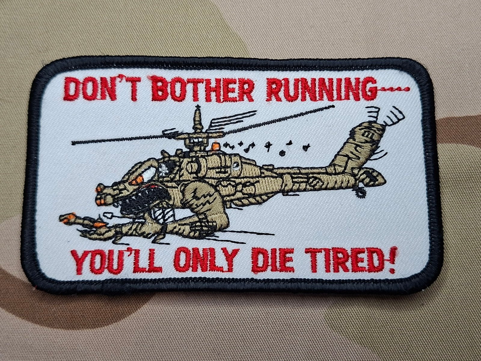 Patch AH-64 Apache 'Don't bother running... you'll only die, Ophalen of Verzenden, Luchtmacht, Nederland, Embleem of Badge