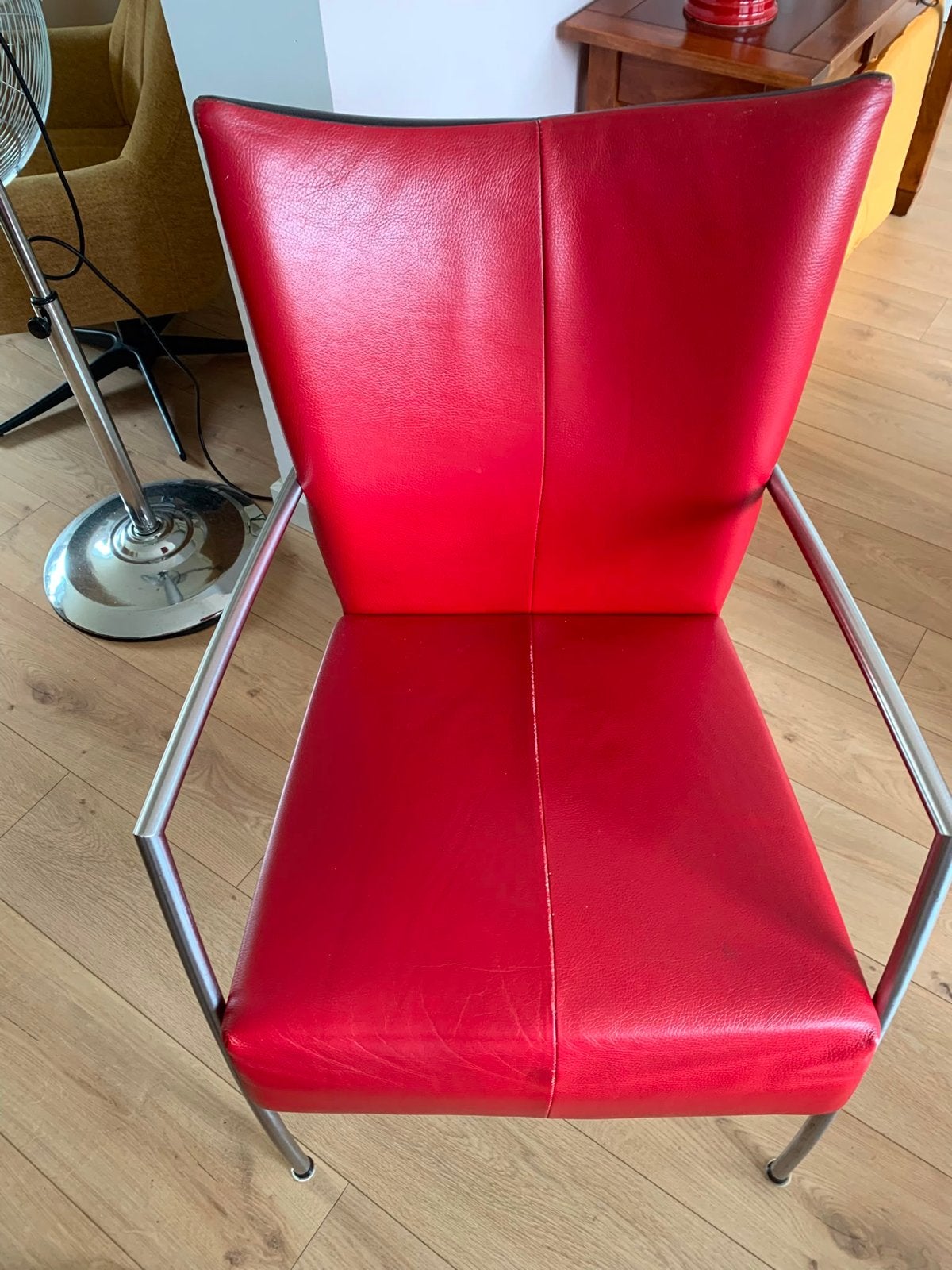 Bert Plantagie stoel - Rood leer met metalen frame, Ophalen, Gebruikt, Leer, Vijf, Zes of meer stoelen
