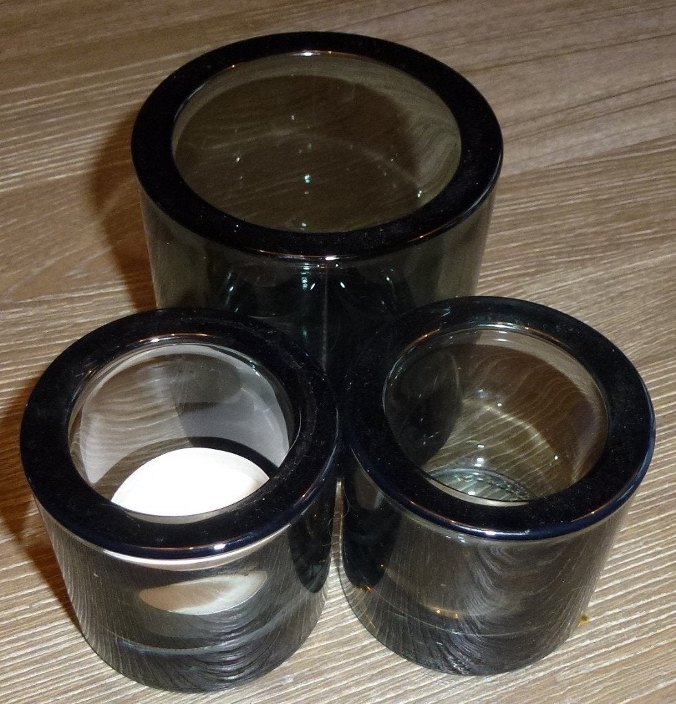 Iittala Kivi Glas Kandelaar Grey Grijs 80 mm +2 waxinelicht, 8 cm, Ophalen of Verzenden, Grijs, Kandelaar