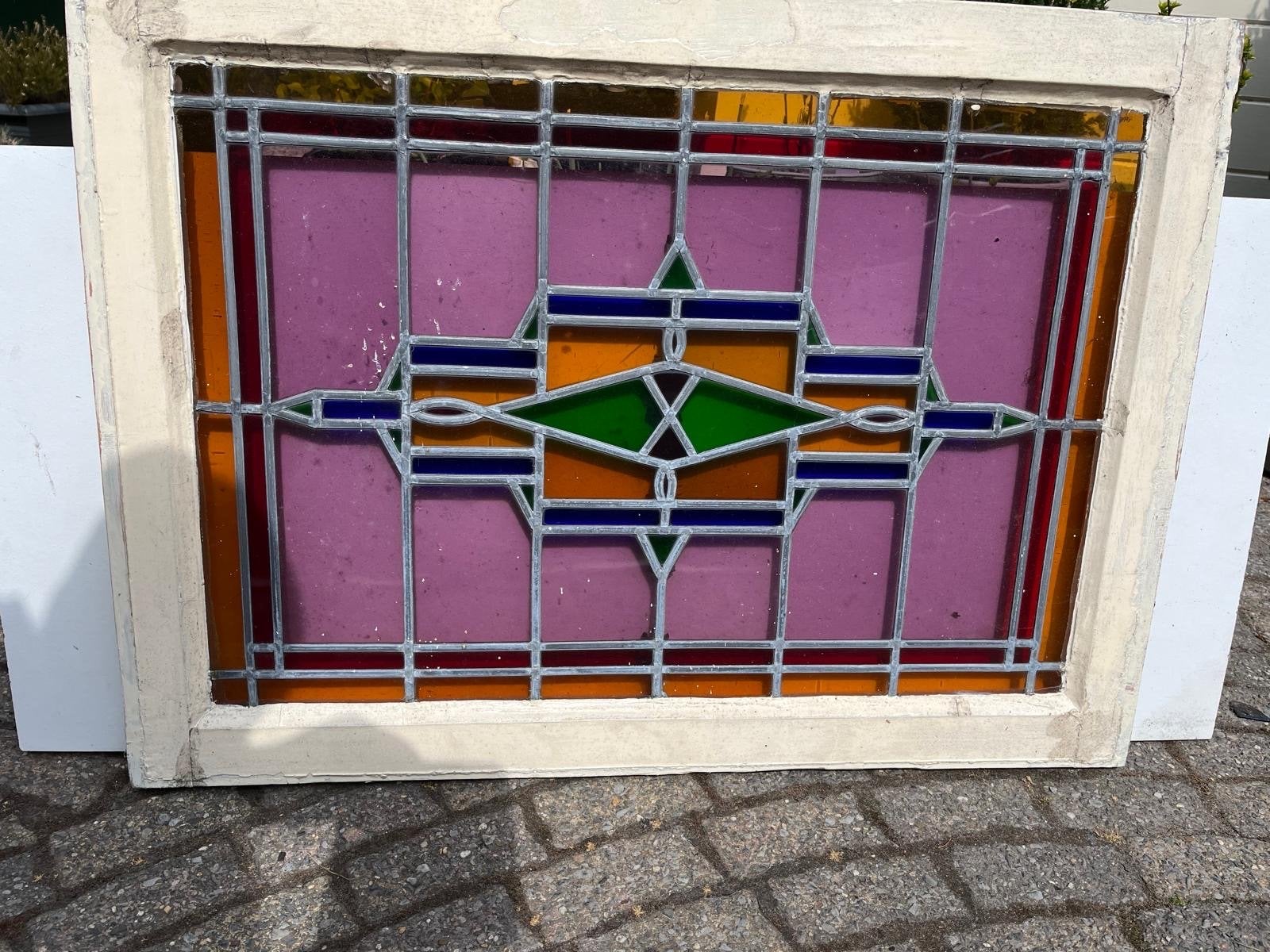 Prachtig Glas in Lood Raam - 82x63 cm, Ophalen, Gevelraam of Ruit, Gebruikt, Minder dan 80 cm