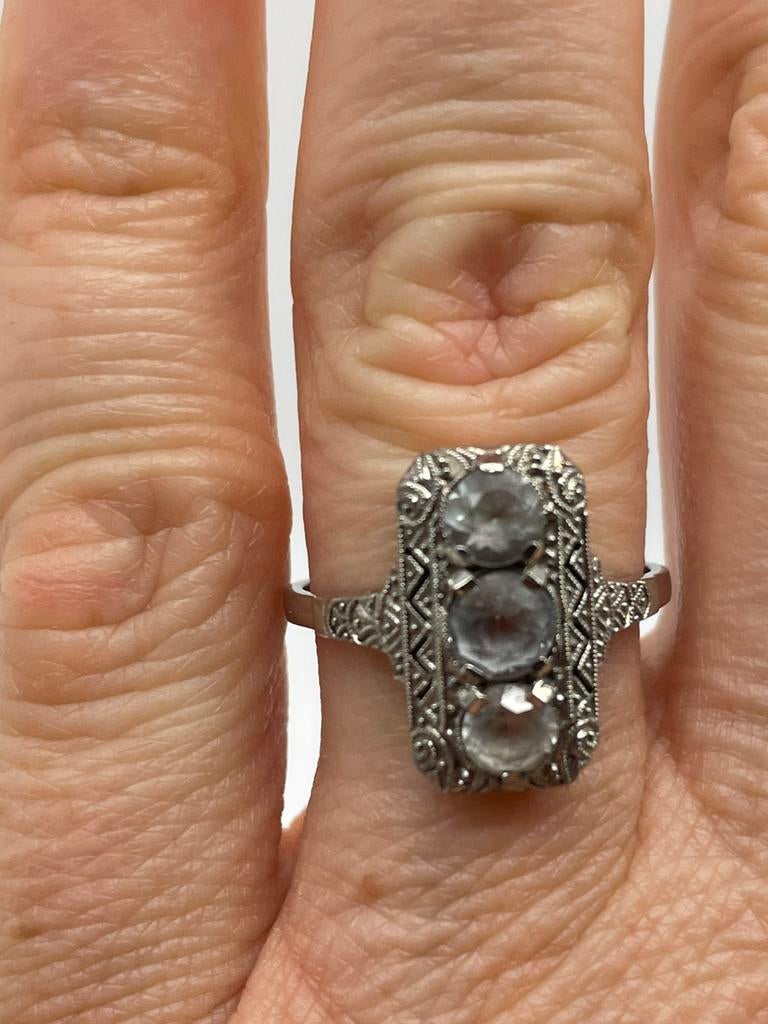 D110 Prachtige zilveren art deco ring maat 18, Ophalen of Verzenden, Zilver, Ring, Met edelsteen