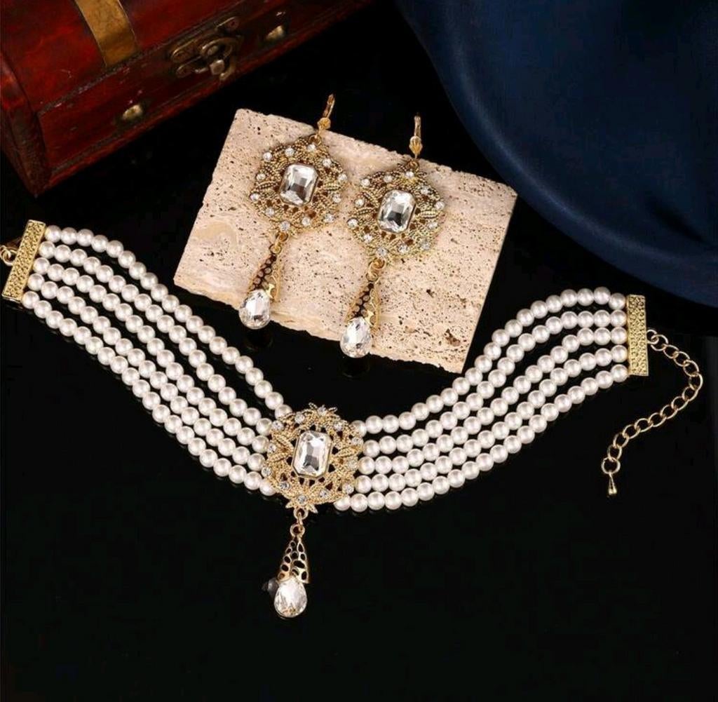 ketting en oorbellen set met parels, Ophalen, Nieuw, Goud, Overige materialen