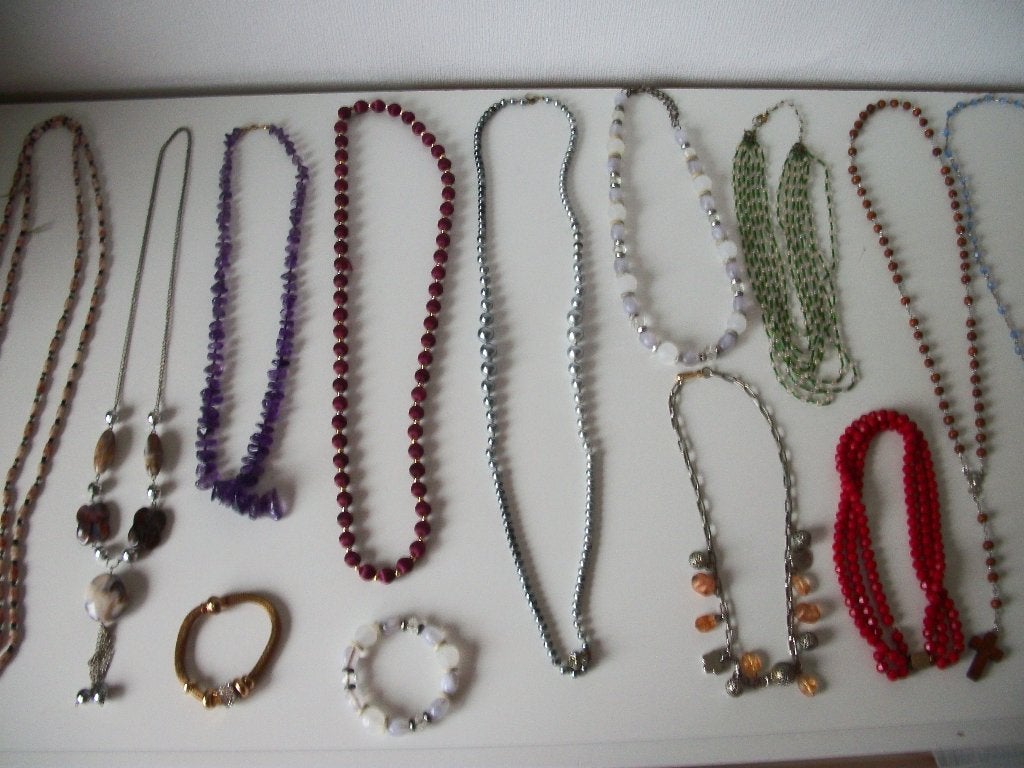 9x Ketting, 2x Armband - lang halsketting - netjes - p.stuk, Overige materialen, Paars, Ophalen of Verzenden, Zo goed als nieuw