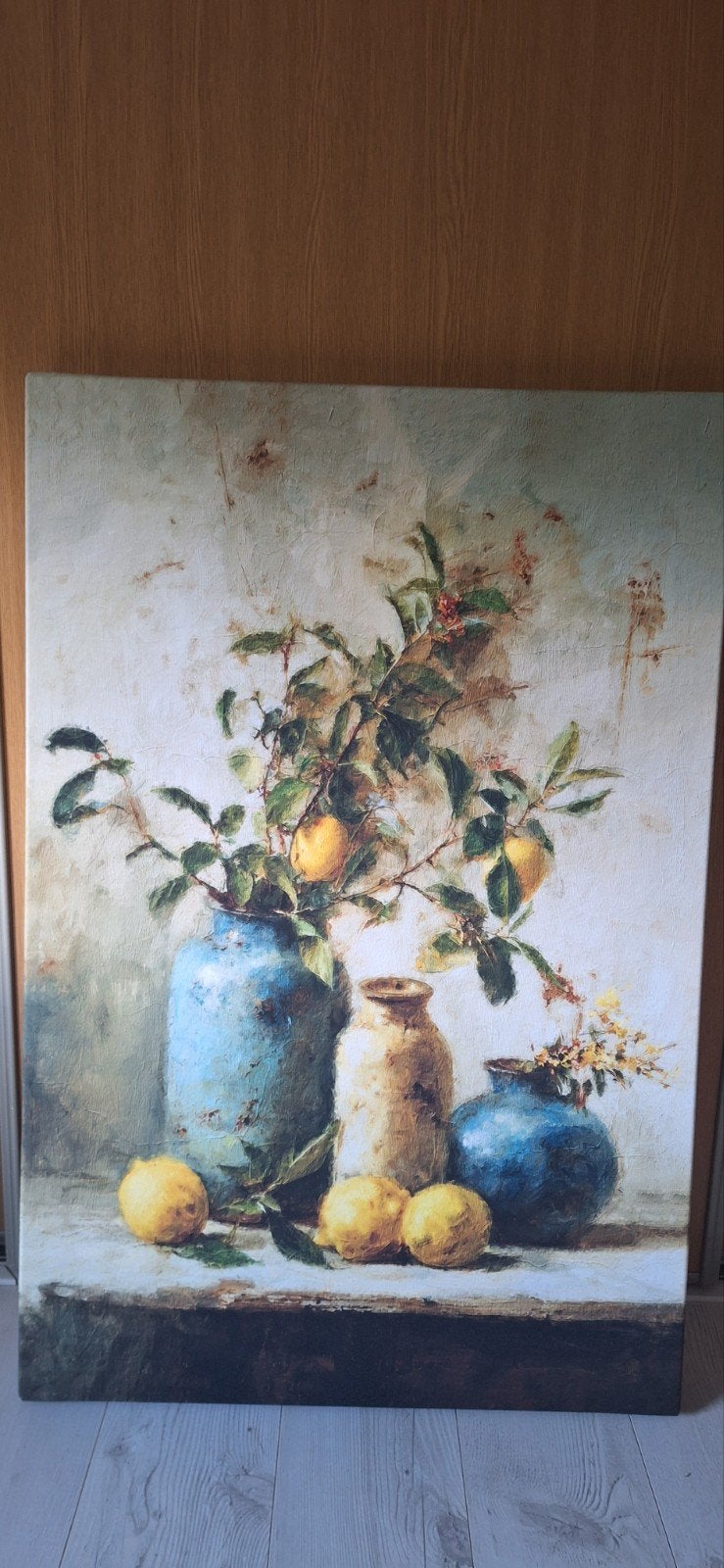 Schilderij met citroenen en vazen - Stilleven, Antiek en Kunst, Ophalen, Doek, Stilleven, Olieverf