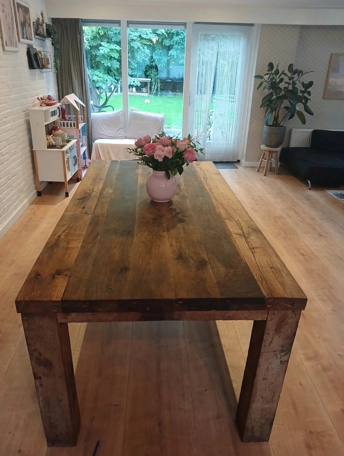 Robuuste eettafel (2.00 x 1.00) van massief eikenhout, Gebruikt, 100 tot 150 cm, Industrieel, Landelijk, Eikenhout