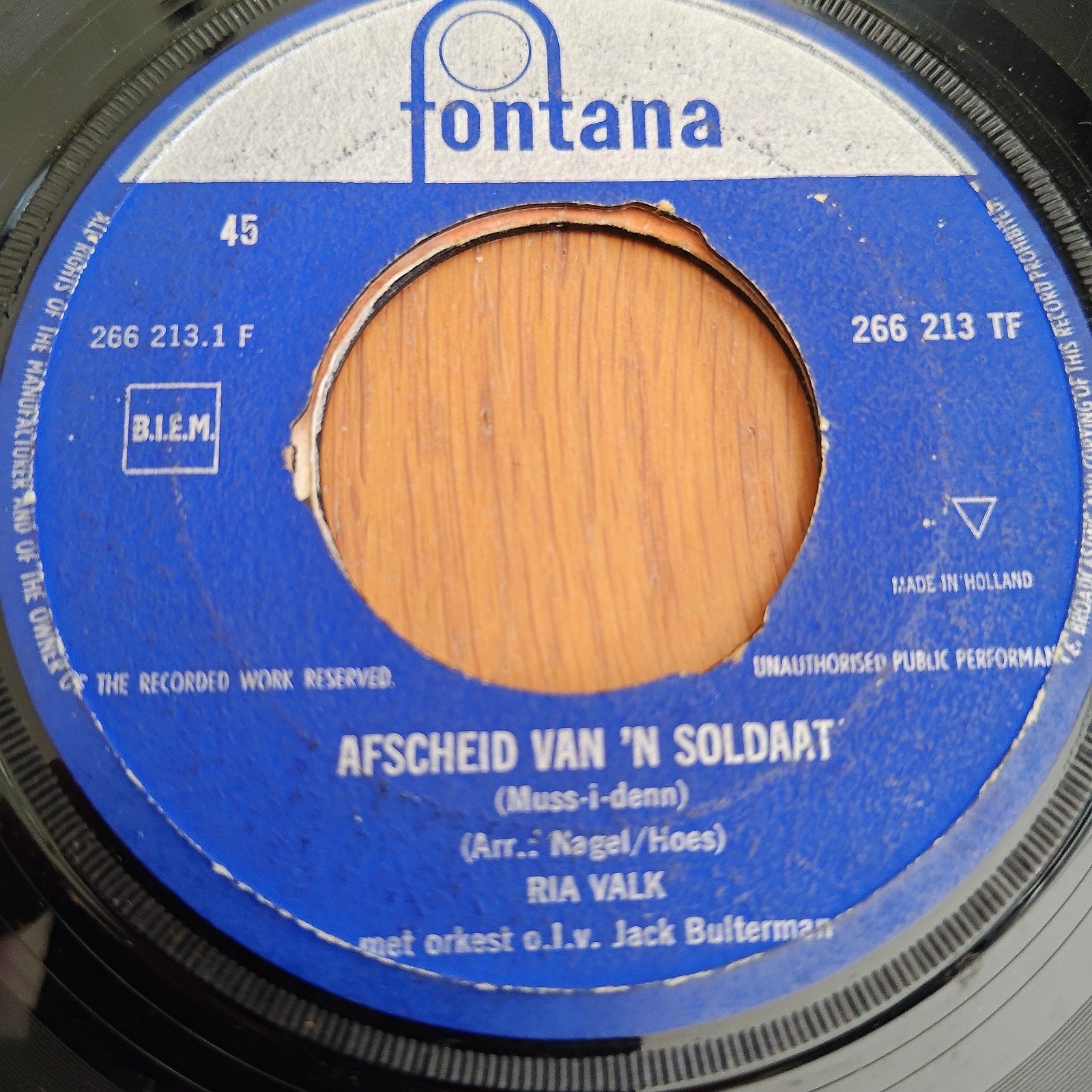 Ria Valk - Afscheid Van 'N Soldaat (Fontana 266 213 TF), Cd's en Dvd's, Vinyl Singles, Gebruikt, 7 inch, Ophalen of Verzenden