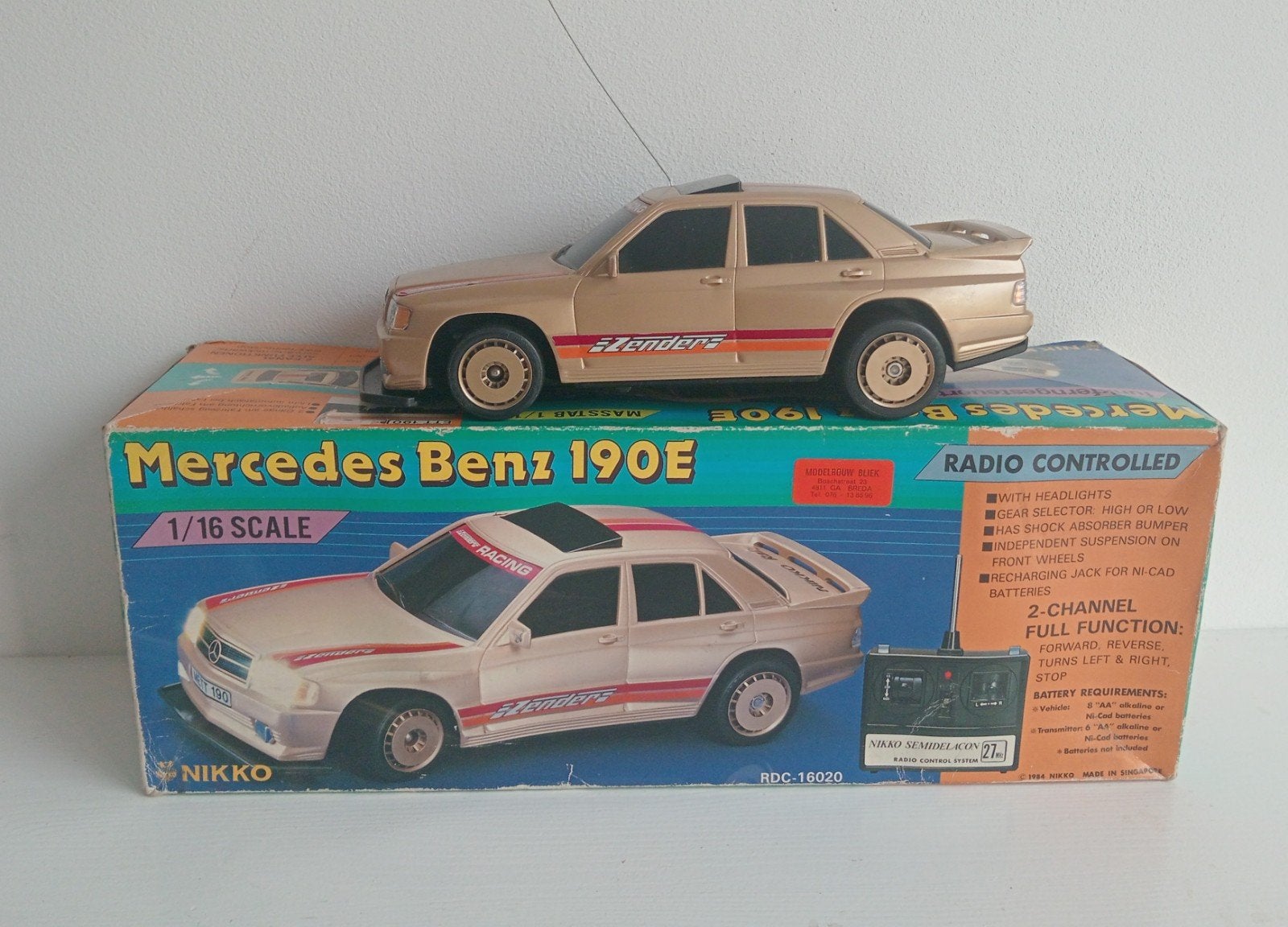 Vintage RC Nikko Mercedes 190E 1:16, Ophalen of Verzenden, Zo goed als nieuw, Auto onroad