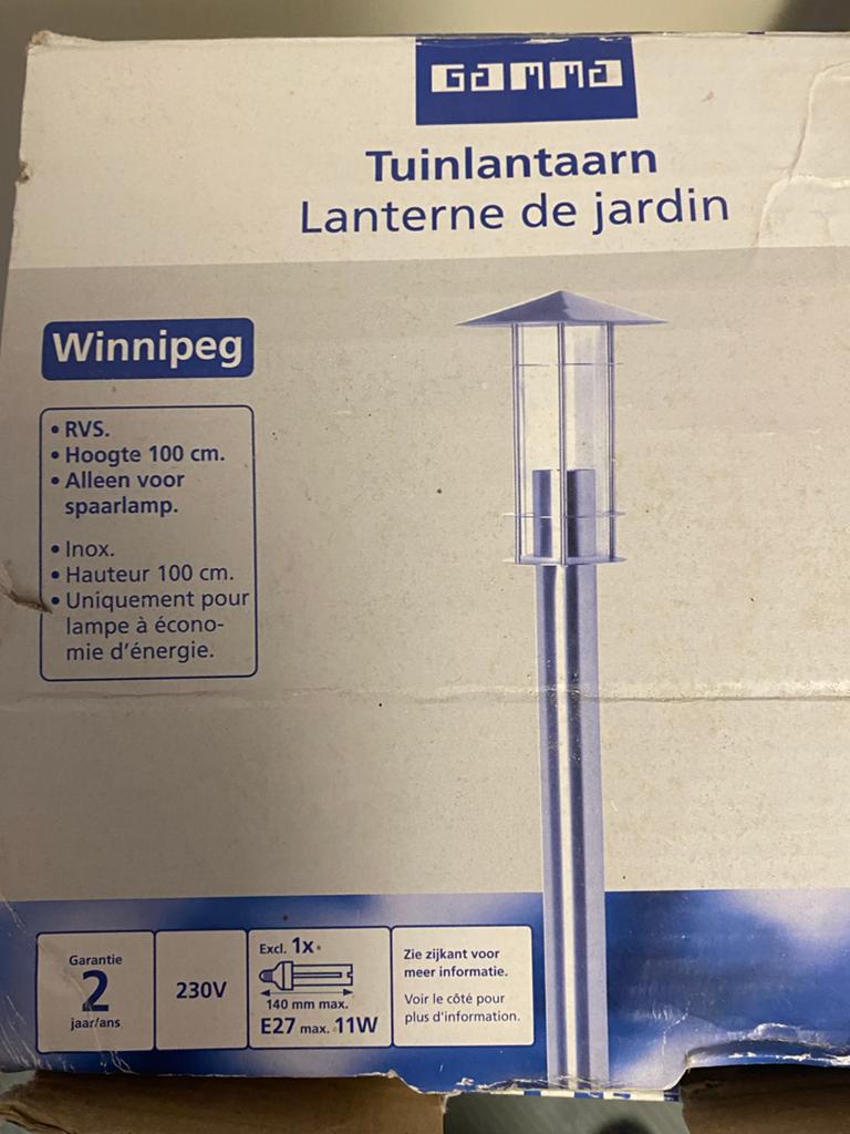 Gamma Winnipeg Tuinlantaarn RVS 100cm, Ophalen, Minder dan 50 watt, Nieuw, Netvoeding