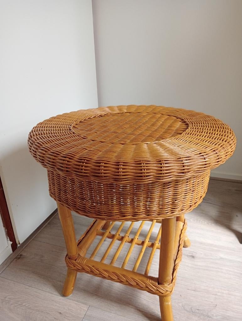 Tof rotan tafeltje met rieten blad en lectuur deel, Ophalen, Vintage, Gebruikt, Meerkleurig