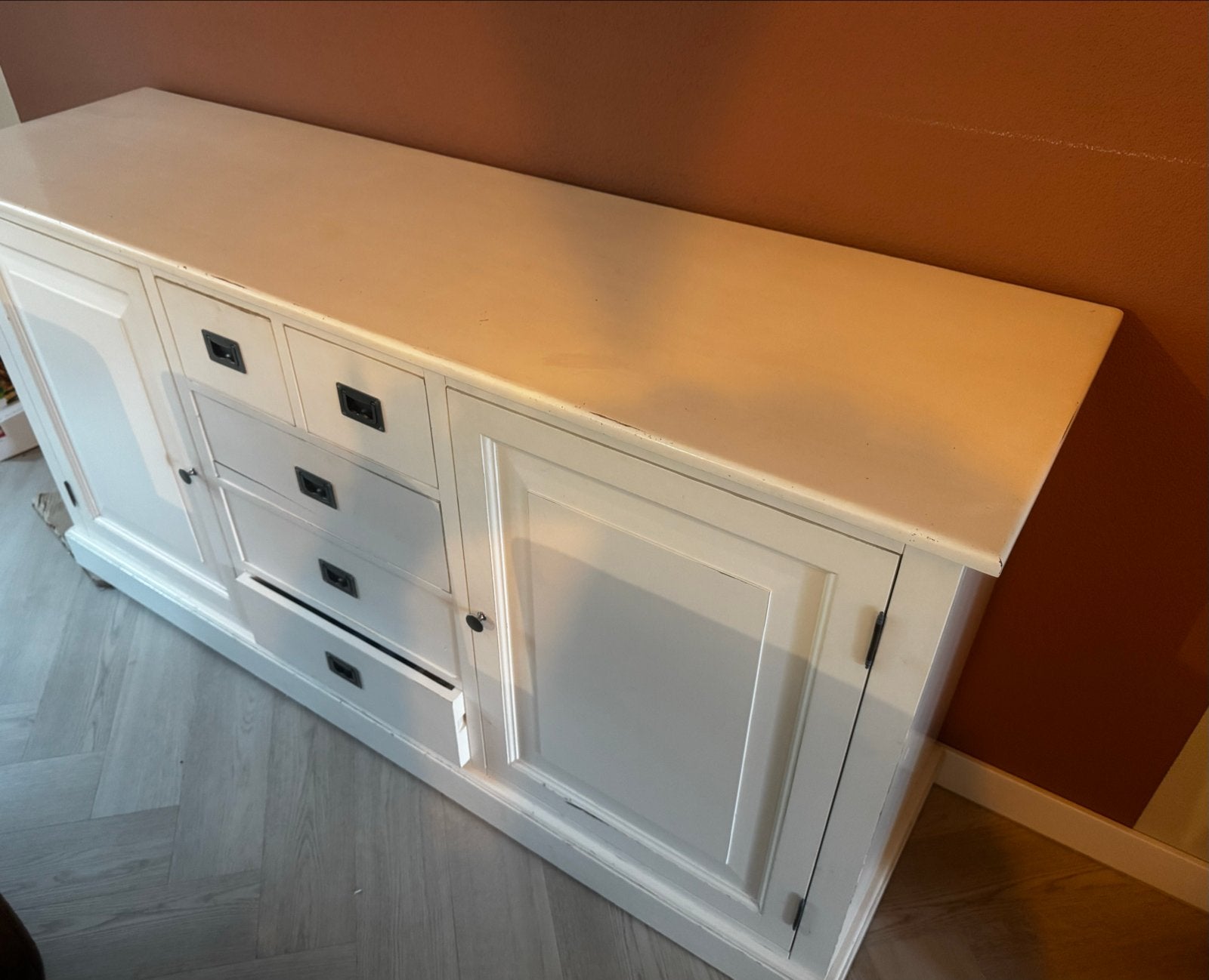 Massief hout dressoir met lades en deuren - 176x50x90 cm, Ophalen, Gebruikt, 150 tot 200 cm, Met lade(s)