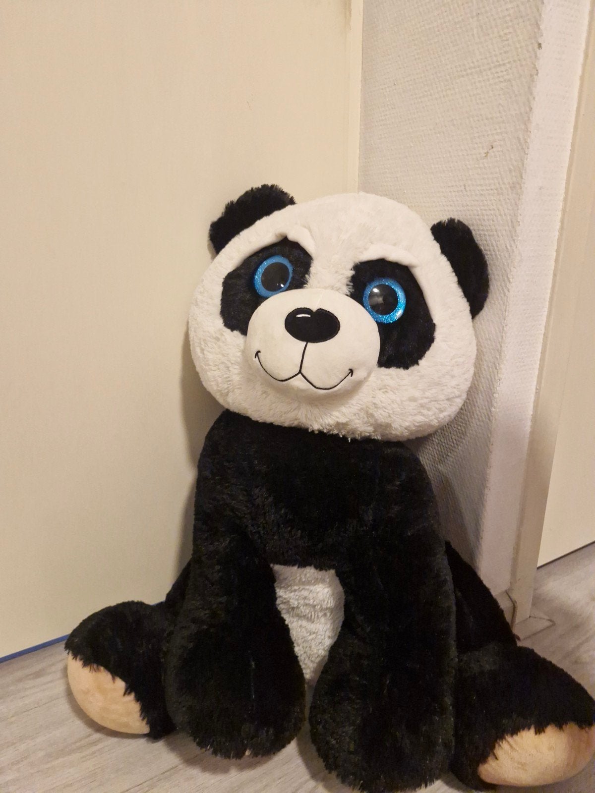 Grote Panda Knuffel - 100 cm met Blauwe Glitter Ogen, Ophalen, Beer, Nieuw, Zwart