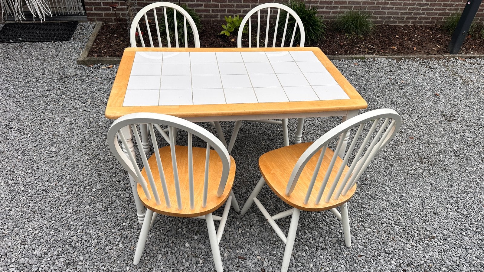 Landelijke tafel met 4 stoelen, Huis en Inrichting, Ophalen, Gebruikt, Rechthoekig, 50 tot 100 cm