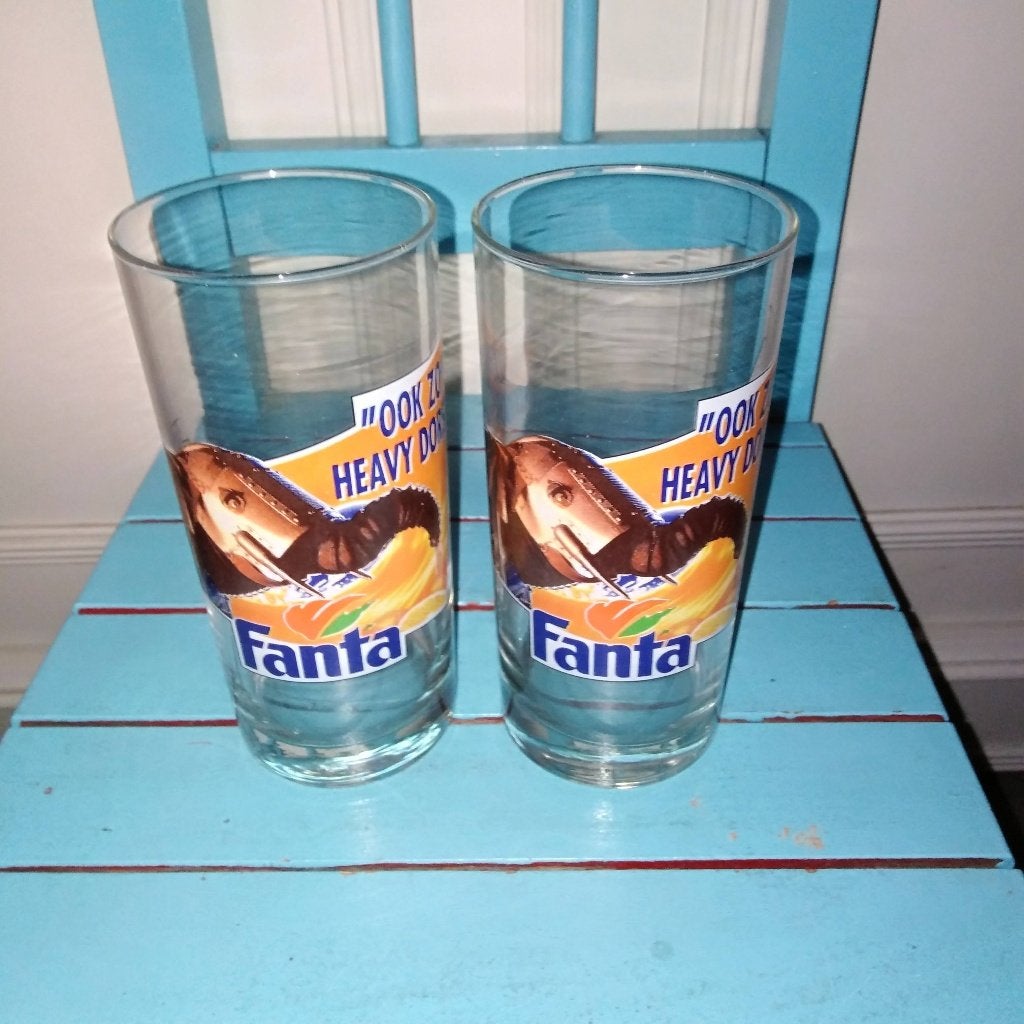 Fanta Elephant Ook zo'n Heavy Dorst glazen 2 stuks, Ophalen, Glas of Glazen, Gebruikt, Glas