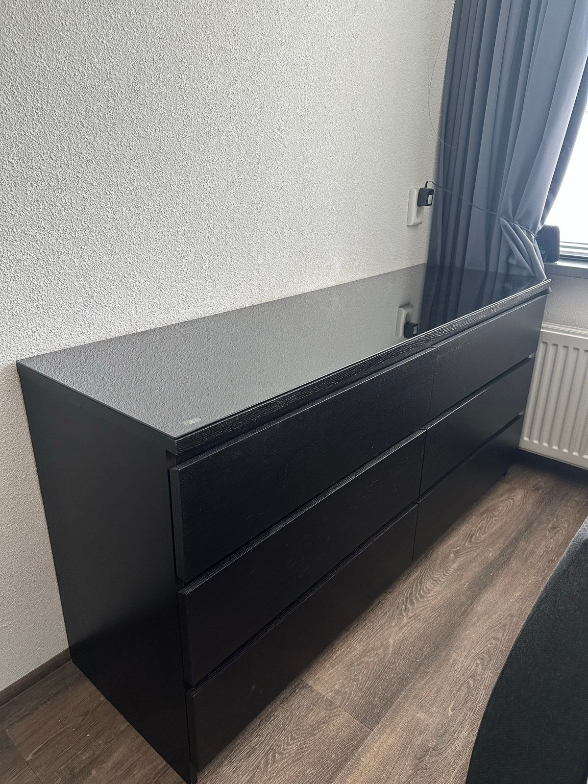 IKEA Malm ladekast met glasplaat - 160x48x78 cm, Ophalen, 5 laden of meer, Glas, 150 tot 200 cm
