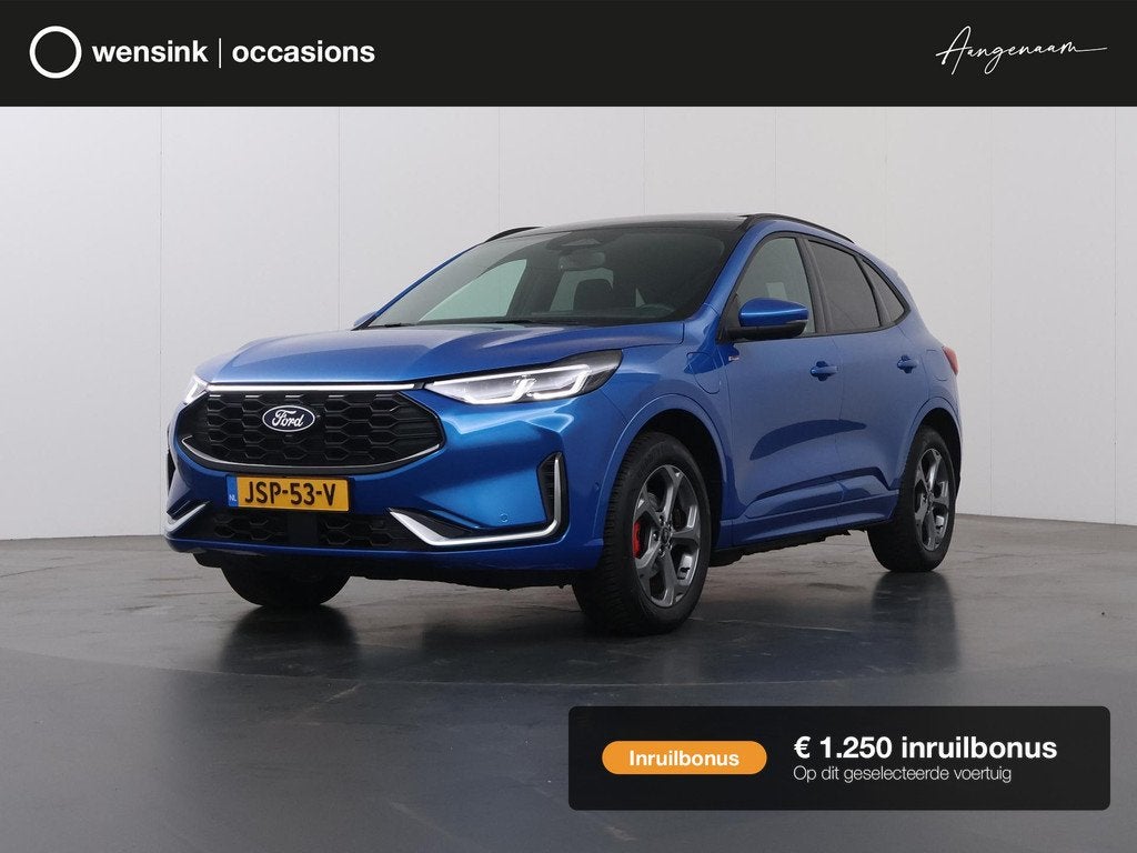 Ford Kuga 2.5 PHEV ST-Line X | Elek. Trekhaak | Panoramadak, Auto's, Ford, 14 kWh, Gebruikt, Blauw, Leder en Stof