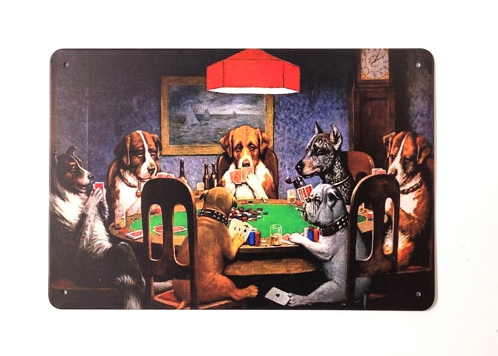 Honden aan pokertafel reclamebord van metaal wandbord deco, Info@deconoord.nl, Deco Noord, Nieuw, Ophalen of Verzenden