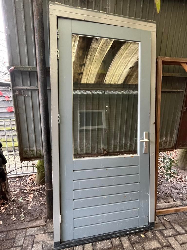 Hardhouten deur met kozijn, Doe-het-zelf en Verbouw, Kozijnen en Schuifpuien, Deurkozijn, Zo goed als nieuw, 150 tot 225 cm, Hout
