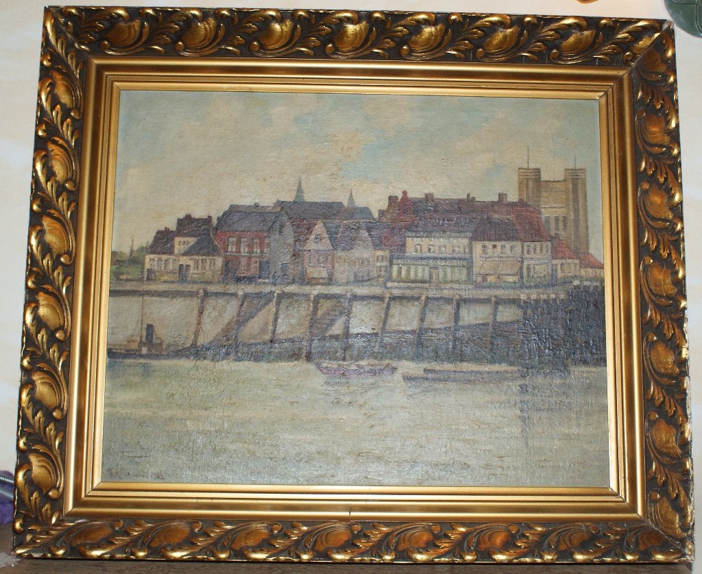JOSEPH RAUMANN - olieverfschilderij, oud gegoten lijst 1932, Antiek en Kunst, Kunst | Schilderijen | Klassiek, Maritiem / water