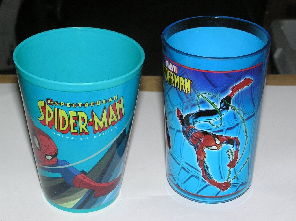 2 Kunststof Spider-Man glazen, Ophalen of Verzenden, Superheld, Nieuw, Gebruiksvoorwerp
