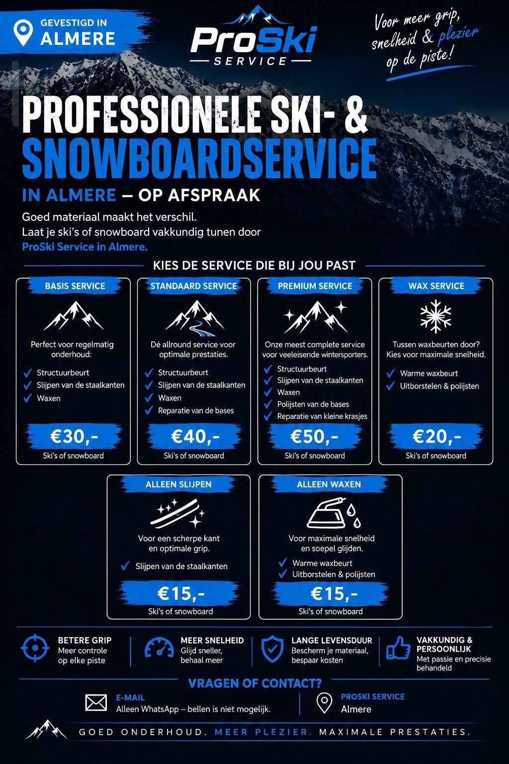 ️ ProSki Service – Professionele ski- & snowboardservice in, 160 tot 180 cm, Nieuw, Ski's, Ophalen