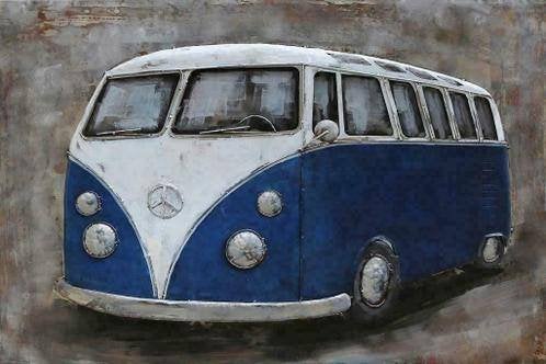 metaal schilderij vw bus t1 samba volkswagen 3d blauw wit, Ophalen, Nieuw, Schilderij