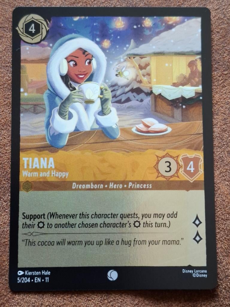 Tiana Warm and Happy 5 Foil Disney Lorcana Winterspell, Ophalen of Verzenden, Zo goed als nieuw, Losse kaart, Foil