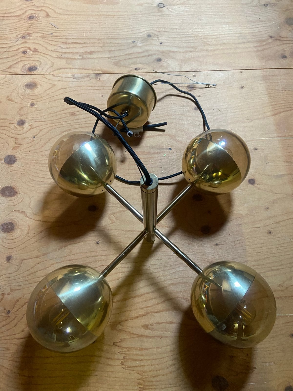 Vintage messing Sputnik plafondlamp met 4 bollen, Ophalen, Minder dan 50 cm, Nieuw, Minder dan 25 cm