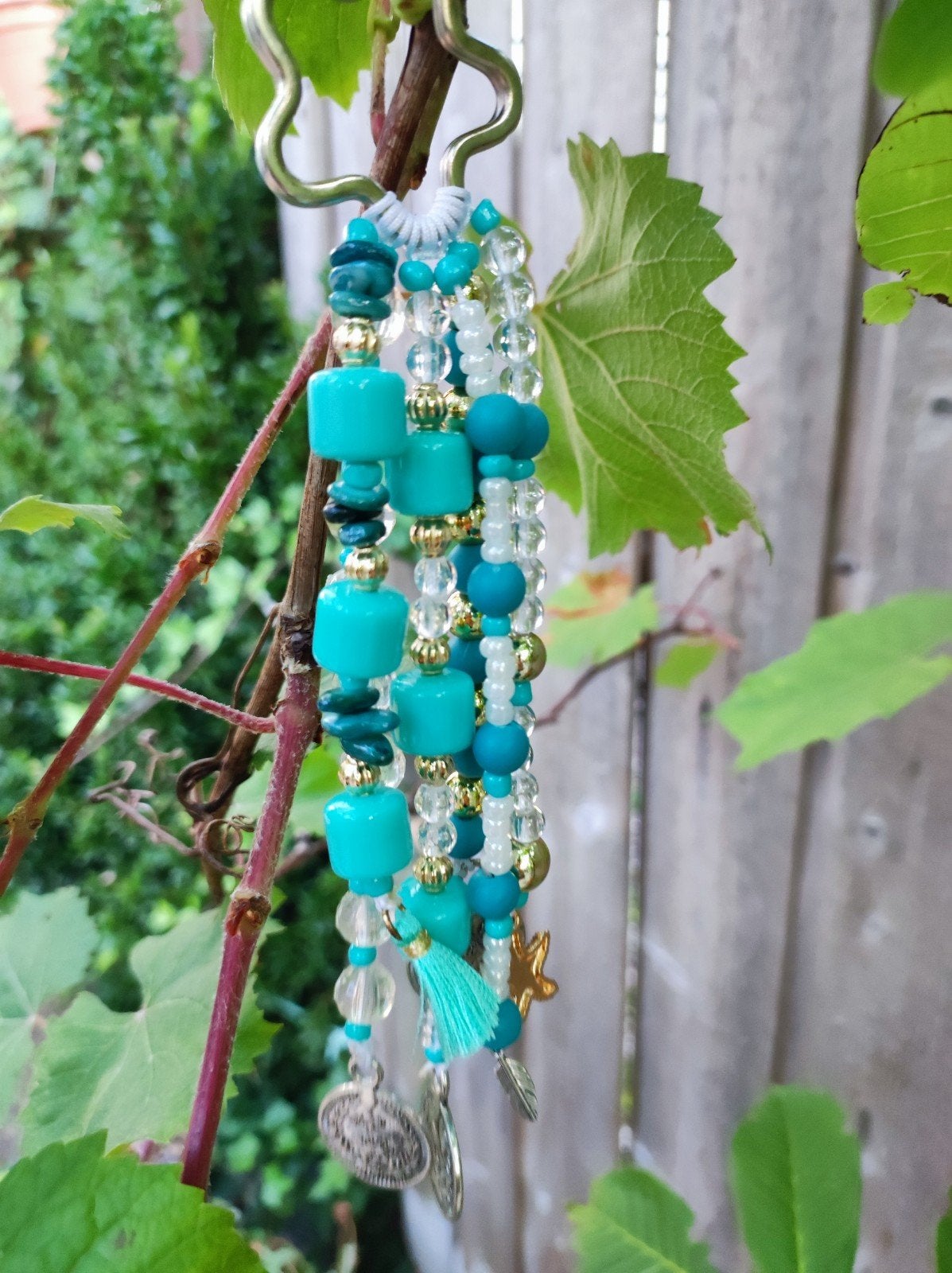Sleutelhanger met kralen en bedels - Turquoise/Goud, Sieraden, Tassen en Uiterlijk, Overige Accessoires, Ophalen of Verzenden