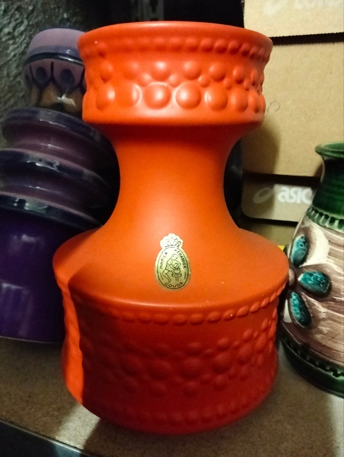 Vintage Oranje Modica Gouda Keramiek Vaas, Ophalen of Verzenden