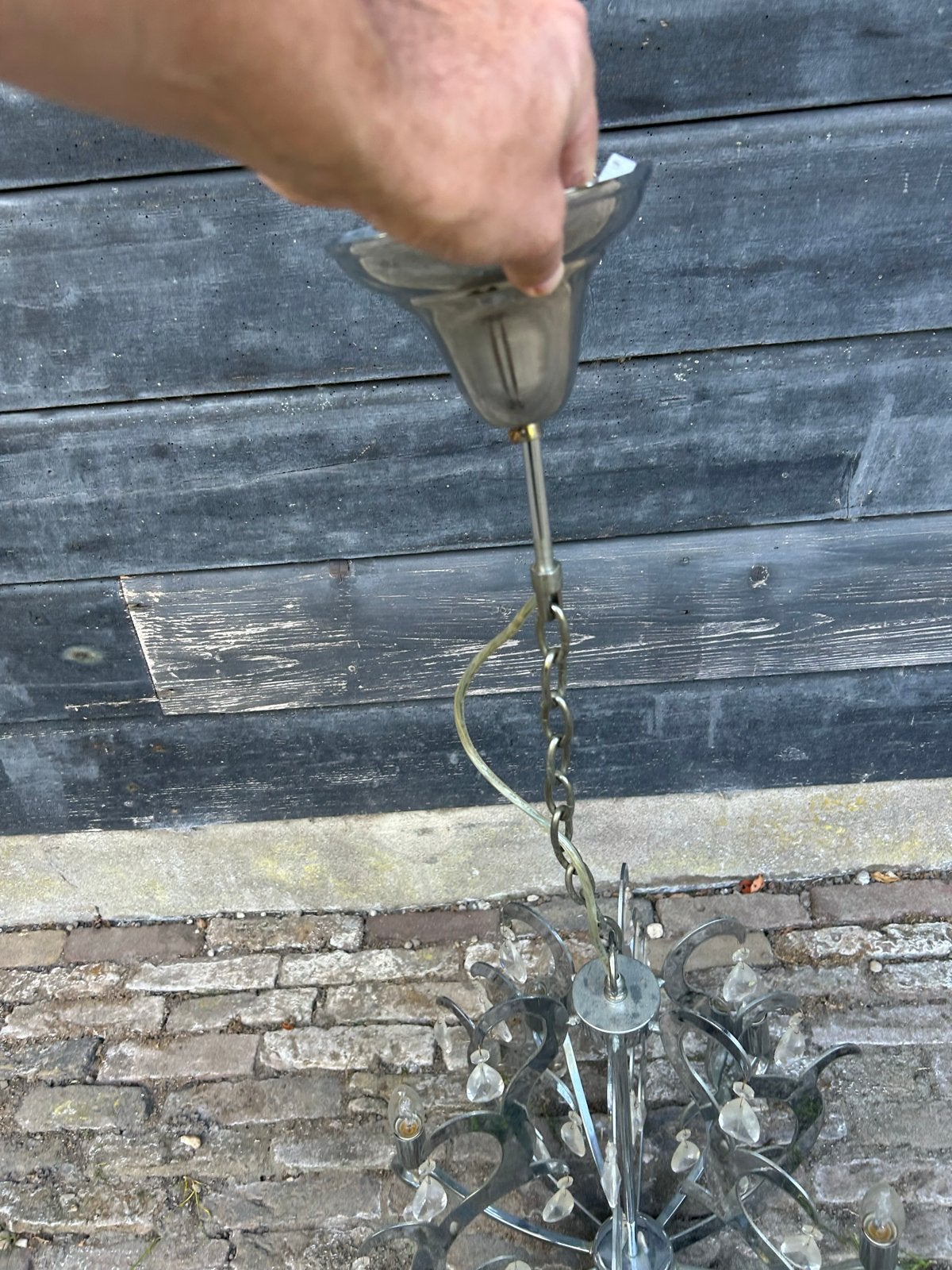 Moderne Chandelier met Kristallen - Gebruikt, Ophalen of Verzenden, Gebruikt, Metaal