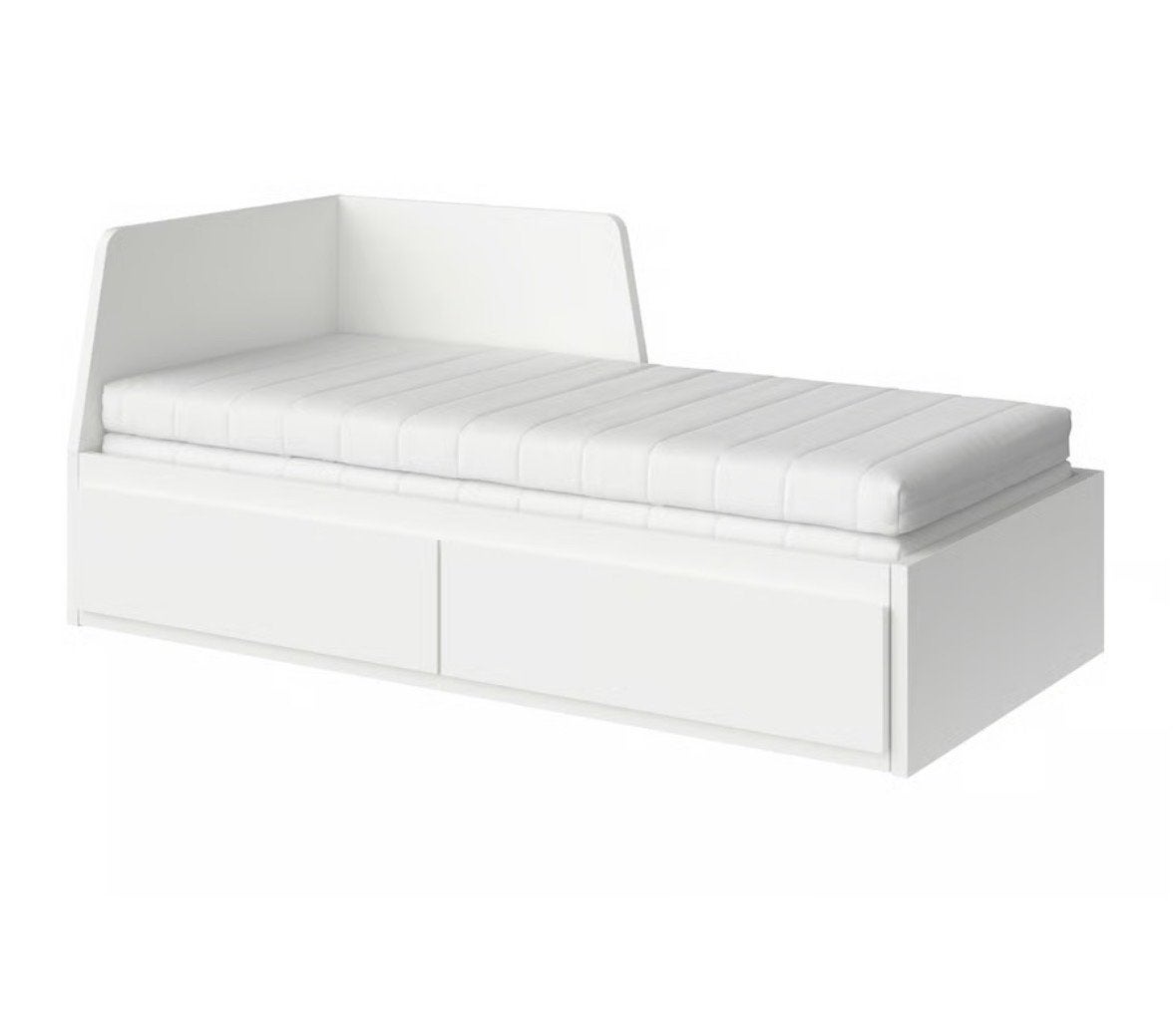IKEA Flekke uittrekbaar 2p bedbank met 2 lades en matras, Ophalen, Verstelbaar, Wit, Tweepersoons