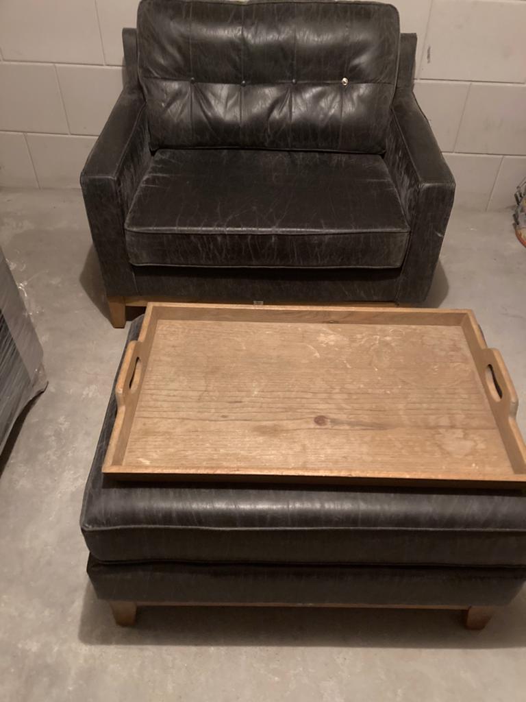 Mooi Pellini leren fauteuil incl. hocker/dienblad., Ophalen, Zo goed als nieuw, 75 tot 100 cm, Leer