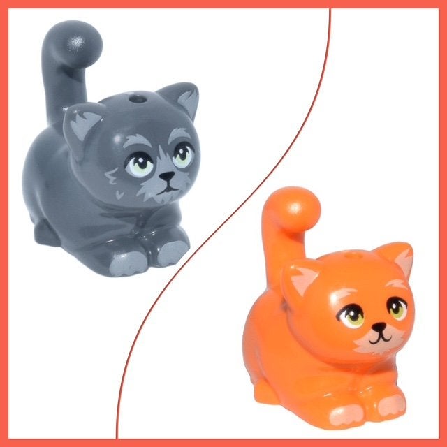 lego poes, kat zittend donker grijs (1) en oranje (1), Ophalen of Verzenden, Nieuw, Accessoire, Lego
