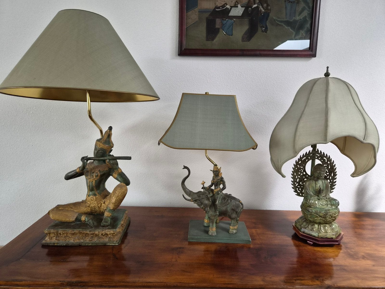 Set van 3 Bronzen Oosterse Tafellampen - Uniek Design, Ophalen, Brons