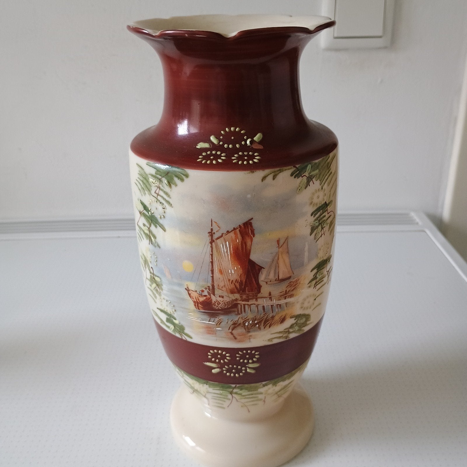Antieke Opaline glasvaas, handbeschilderd, 27.5cm hoog, Antiek en Kunst, Ophalen of Verzenden
