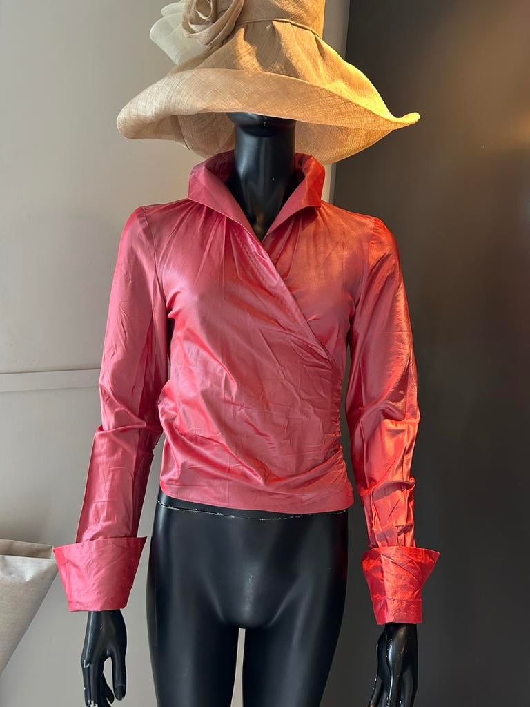 Glanzend roze taftzijde blouse, maat 38, Maat 38/40 (M), Iro, Marccain, Ophalen of Verzenden